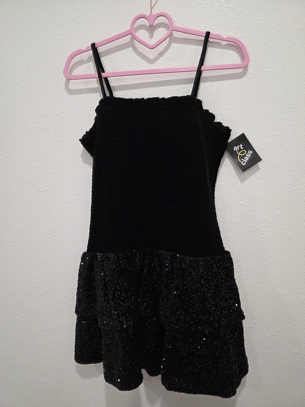 Black Sequin Tiered Mini Dress with Spaghetti Straps